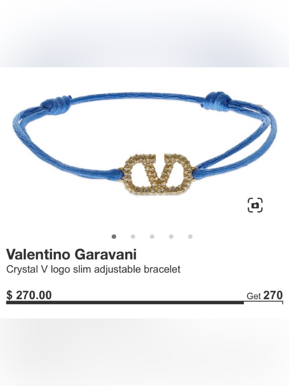 Valentino Garavani Gold Swarovski Crystal VLogo on Blue Cord Bracelet